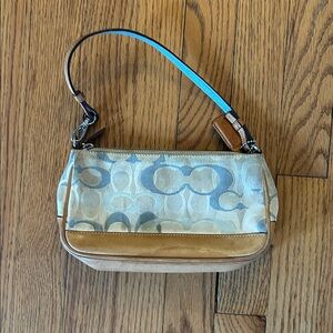 Vintage Coach Tan and Blue Shoulder Bag